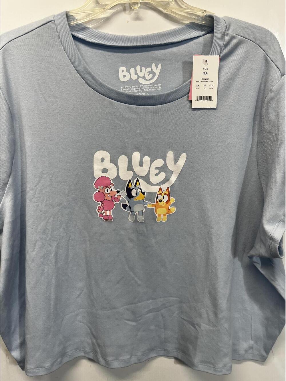 Bluey Cropped Graphic T-Shirt 2X Short Sleeves in Light Blue by Hybrid Apparel